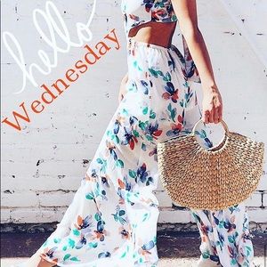 White and floral Jumpsuit with tie back